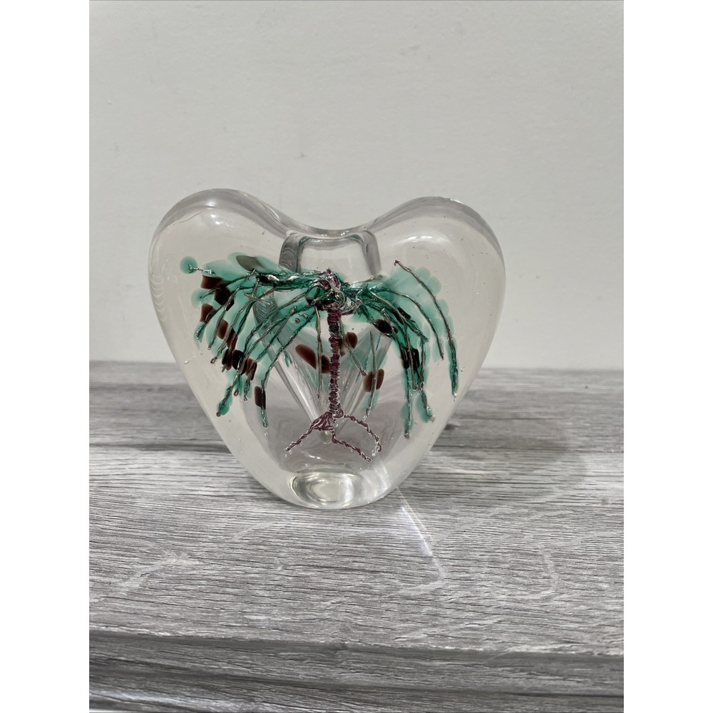 Neil‎ Duman Loren Boxley Signed Heart Shaped Vase Paperweight 2017 Palm Tree